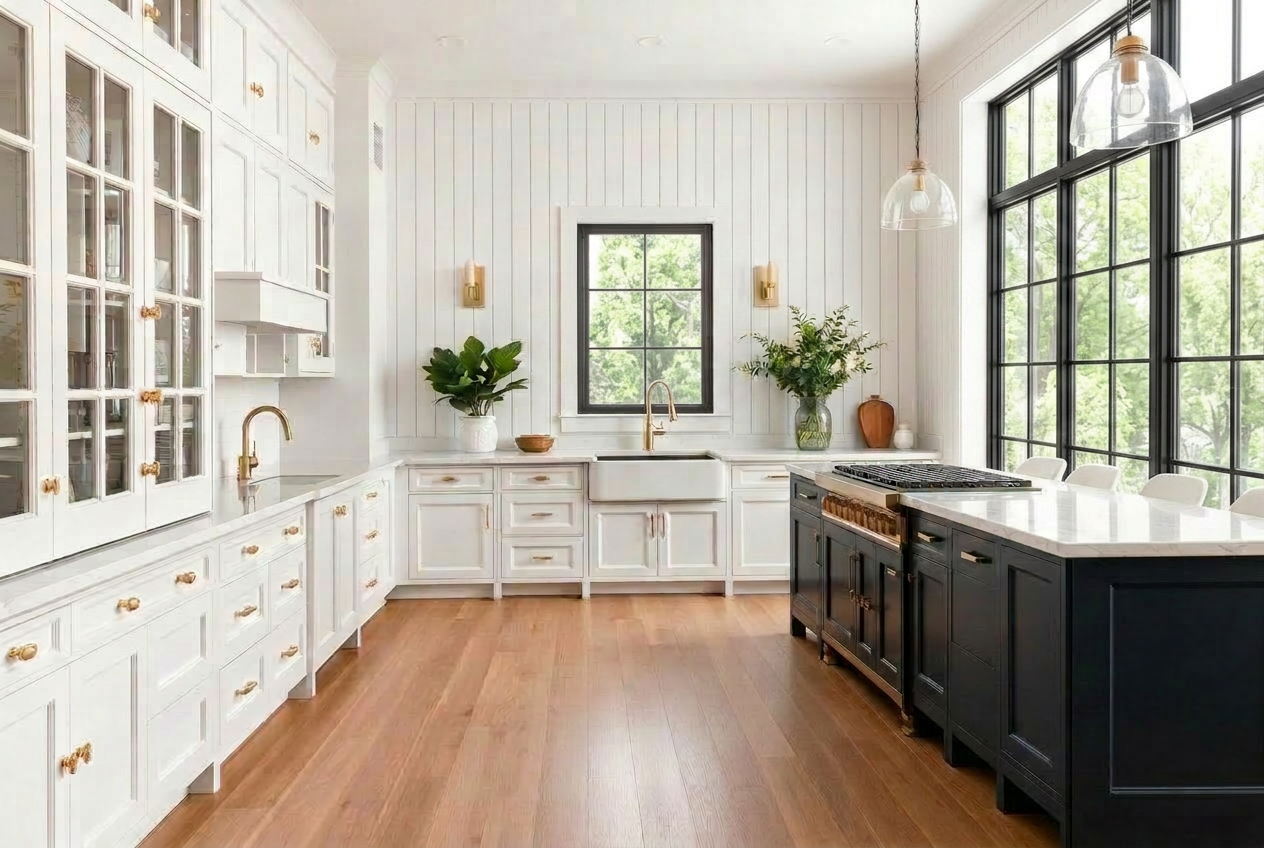 Modern kitchen with marble island