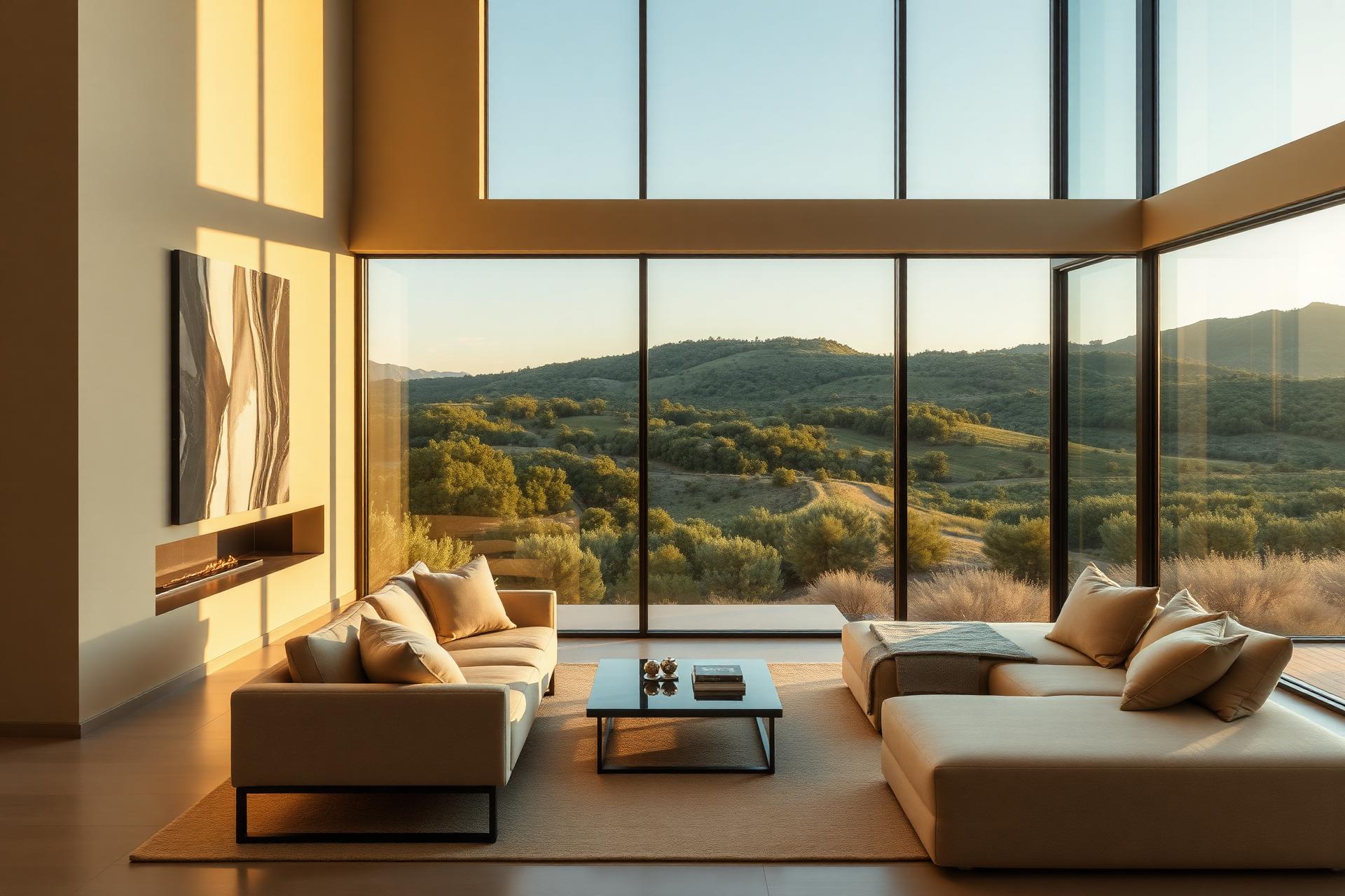 Luxury living room with views of sage-covered hills